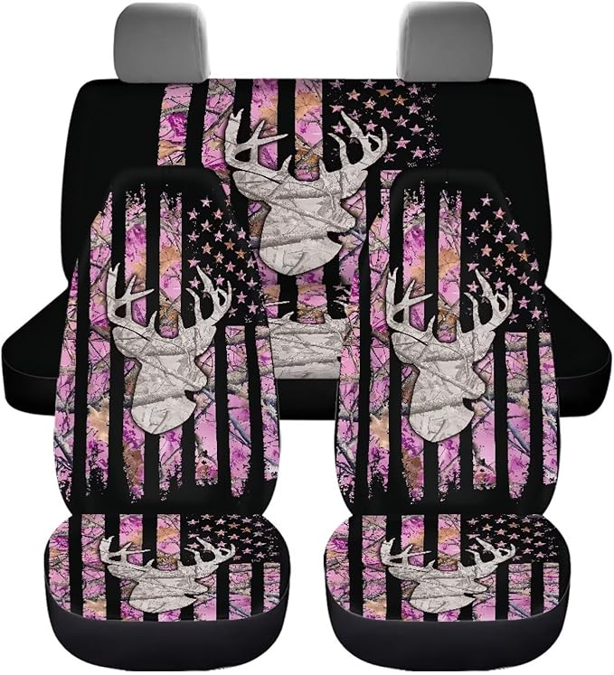 KEIAHUAN Car Seat Covers Pink Front Saddle Blanket Rear Split Bench Protection Cover Soft and Comfortable Automotive Accessories Fit Most Cars, Sedan, Truck, SUV and Van, Branch Camo Hunting