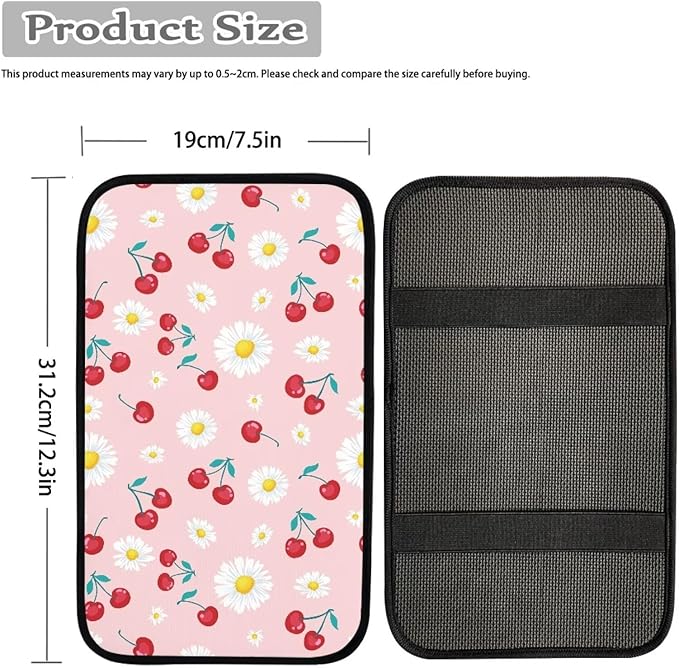 Dreaweet Car Armrest Cover Pink Center Console Cover Cute Cherry Car Accessories for Women Girly,Universal Auto Center Console Cover Pad for Cars SUV Trucks Sedan Soft Comfortable