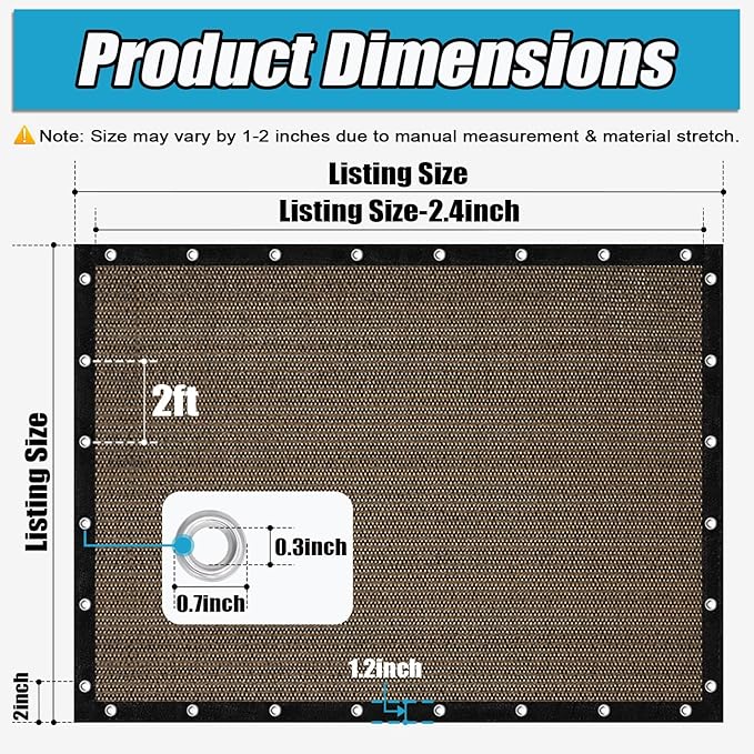 Amagenix 90% Sun Shade Cloth with Grommets, 10' x 10' Pergola Replacement Shade Cover Canopy Privacy Screen for Outdoor Patio Garden, Mocha (We Customized)
