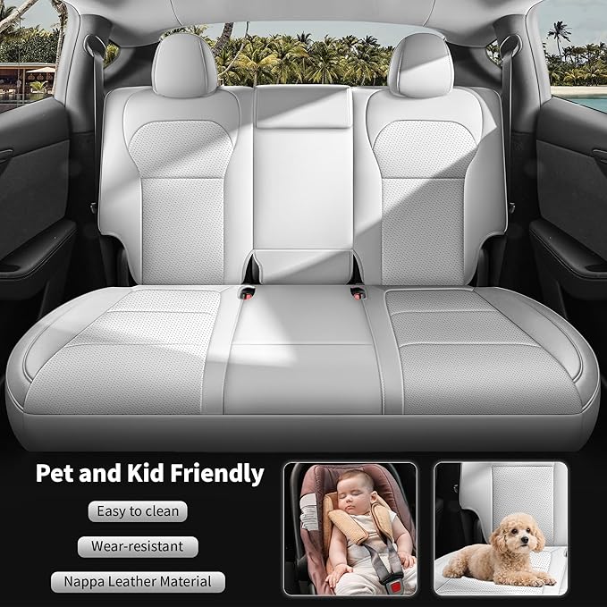 Seat Cover for Tesla Model Y Juniper 2025 2026 Custom Fit Leather Seat Cover Full Set Compatible Airbag Seat Cushion Cover (Model Y Gray-25-26)