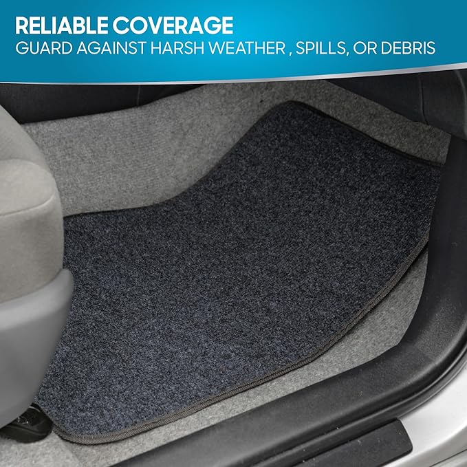 BDK Premium Dark Gray Carpet Floor Mats for Cars - Universal Fit Interior 4-Piece Car Mats Full Set with Vinyl Heel Pad Protector - Cute Car Accessories Interior Floor Covers for SUVs & Trucks