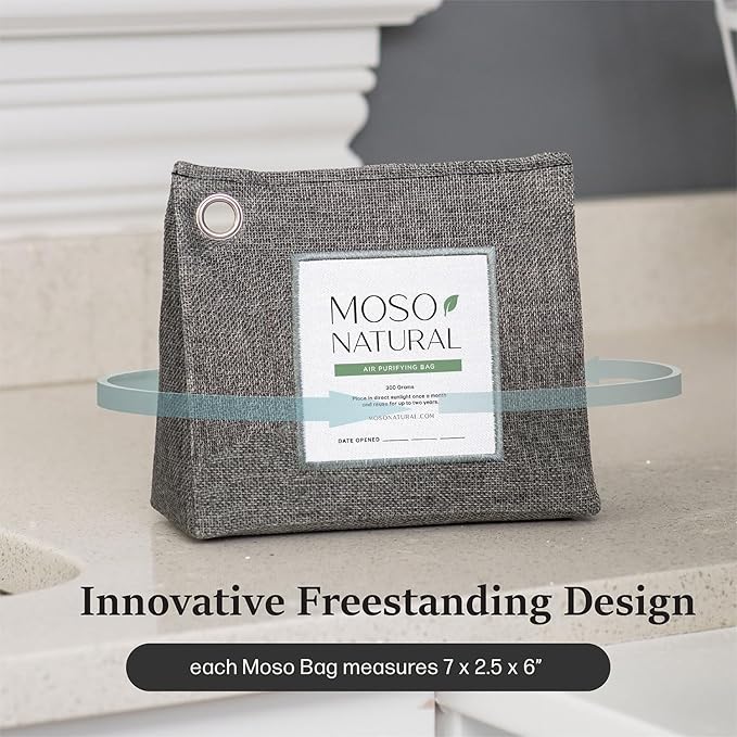 Moso Natural Air Purifying Bag 300g (10.58oz) Premium Bamboo Charcoal Odor Absorber for Home & Pet | Closet Odor Eliminator & Small Room Deodorizer | Charcoal Bags Last 2 Years | Unscented (3 Pack)