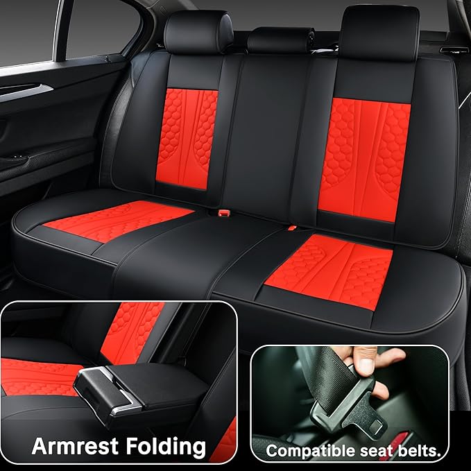 Red Car Seat Covers for Ford Bronco Sport 2021-2025 Car Seat Cover, Premium Leather, 5 Seats Full Set, Waterproof, with Lumbar Support, Protect and Upgrade Seats