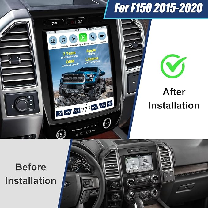 Car Stereo Upgrade for Ford F150 2015 2016 2017 2018 2019 2020 Android Radio,12.1inch Touch Screen Replacement,Built in GPS,Suppt Wireless Carplay Android Auto (V2 with B&O +Wireless Adapter)