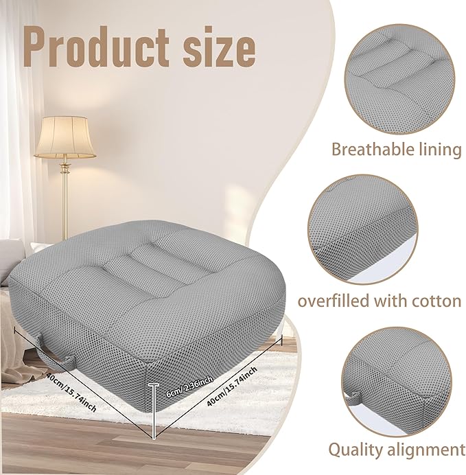 15.7x15.7 inch Adjustable Thicknes Universal Booster seat Cushion Portable Design Breathable mesh Design Improve Vision Improve Sitting Posture Stress Relief Driving Office Family Outdoor-Gray