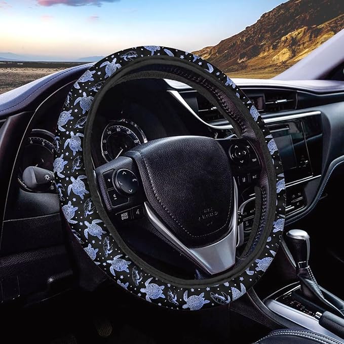 AFPANQZ Turtle Star Print Car Steering Wheel Cover Stretch-on Comfortable Grip Automotive Steering Wheel Cushion Anti-Slip Universal 14-15 inch Machine Washable