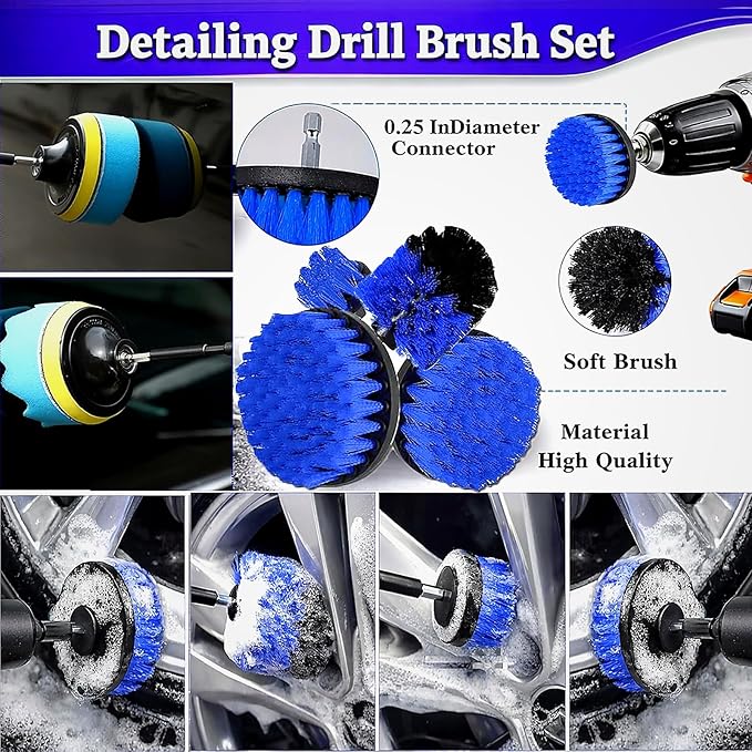 26Pcs Car Detailing Kit, Car Detailing Brush Set, Auto Detailing Drill Brush Set, Car Detailing Brushes, Car Wash Kit, Car Accessories For Men, Car Cleaning Tools Kit for Interior, Exterior, Wheels