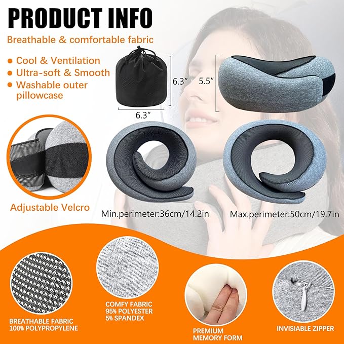 Neck Travel Pillow, Upgraded Travel Neck Pillow for Airplane Memory Foam Travel Pillow for Airplanes Offices and Cars Headrest Sleep, Portable Plane Accessories