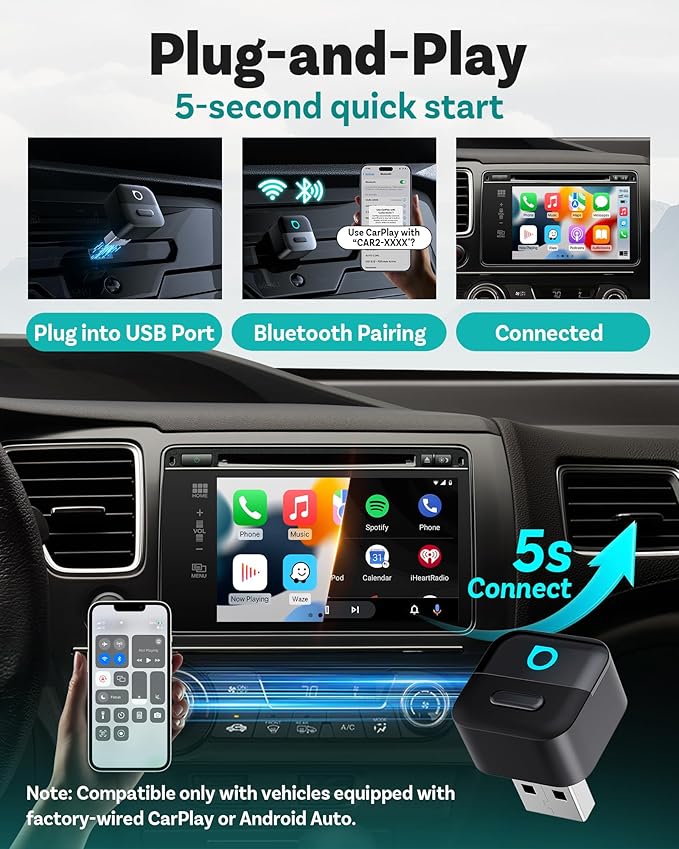 OTTOCAST Mini Pico 2026 Wireless CarPlay Adapter for iPhone & Android – Plug and Play Android Auto Adapter, Fast Connection, Small & Space-Saving