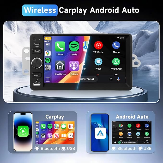 Car Stereo for Chevrolet Silverado Tahoe Suburban 2003-2006, for GMC Siera 2003-2007 Canyon, for Hummer H2 2003-2007 Wireless Carplay Android Auto,7'' Touch Scree Radio with GPS SWC Backup Camera