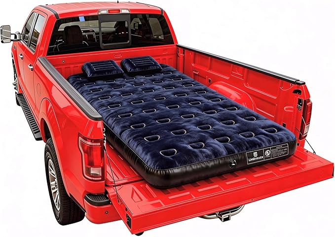 Truck Bed Air Mattress for Ford F150/Chevy Silverado/Dogde Ram/GMC Sierra/Toyota Tundra/Nissan Titan Outdoor Travel Camping, Universal Flocked Airbed Fits 5.5-6.8ft Full Size Pickup w/ Pump&Carry Bag