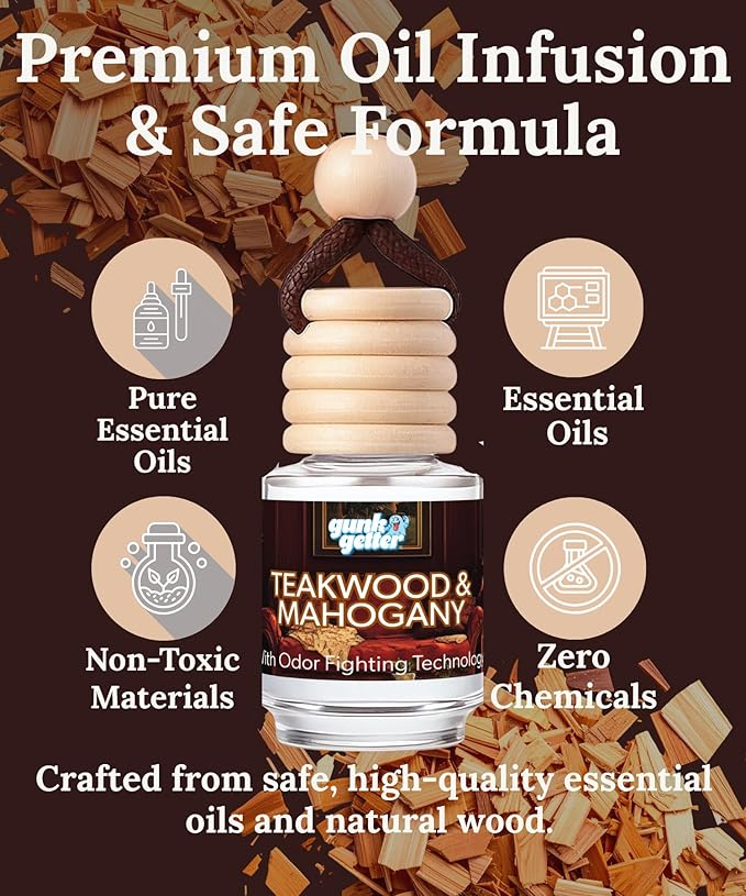 Hanging Air Freshener Car Diffusers - Long Lasting Scent, Odor Eliminator, Home Essentials, Fresh car fragrance diffuser - 3 Pack- Teakwood and Mahogany