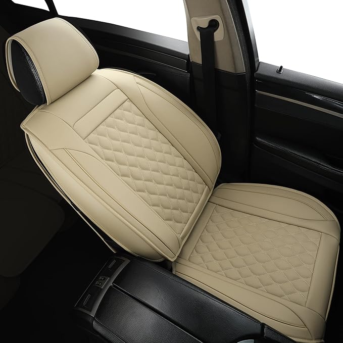 Car Seat Covers Front Pair,Universal Fit for Most Cars,SUV,Sedans and Pick-up Trucks,Automotive Faux Leather Vehicle Cushion Covers(Front Pair,Beige)