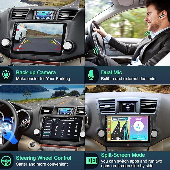 4G+64G Car Radio Stereo for Toyota Highlander 2008-2013, Wireless Carplay&Android Auto with Android 12 Support Bluetooth/Voice Control/GPS/WiFi/Back-up Camera/SWC/FM, 10.2 Inch IPS Touch Screen