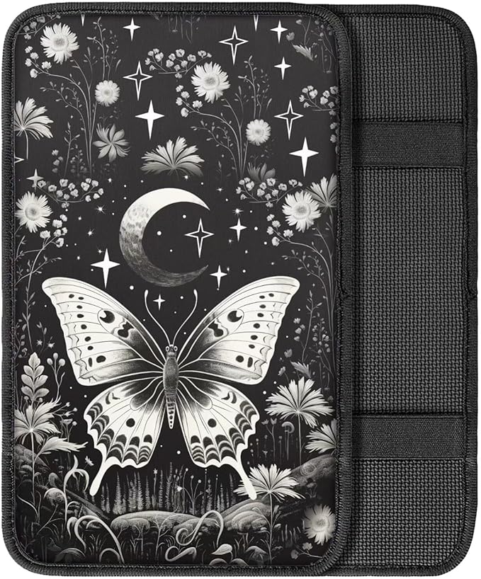 Dreaweet Goth Butterfly Center Console Cover for Car,Goth Car Accessories for Women Car Armrest Cover Pad Soft Comfortable Arm Rest Cover for Car SUV Truck Van