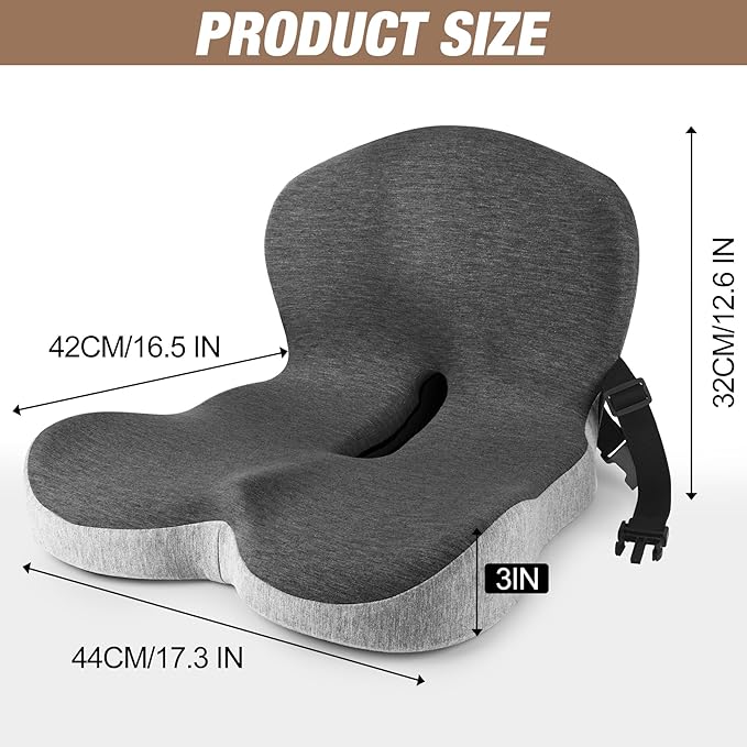 MYFAMIREA Truck Seat Cushion, Memory Foam Trucker Seat Cushion for Truck Driver Long Sitting with Adjustable Strap, Back Support and Pain Relief for Trucker Driving Car Office Chair and Pain