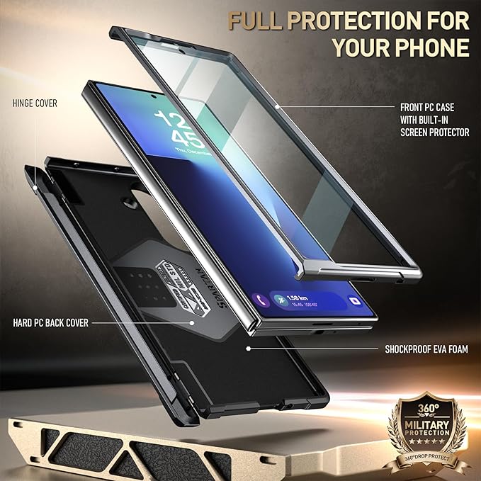 Poetic Spartan for Samsung Galaxy Z Fold 7 Case, [Hinge Protection][Magnetic Ring Adjustable Stand][Built-in Screen Protector][Compatible with MagSafe] Full-Body Rugged Phone Case, Metallic Gun Metal