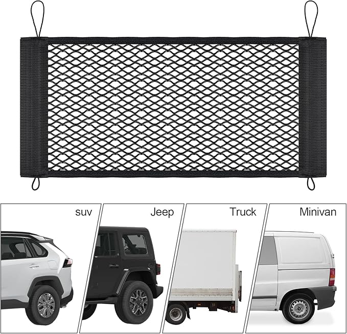 Cargo Net for Car Trunk Organizer, Elastic Mesh Pockets Backseat Hanging 25.6 x13.7 inches Trunk Organizer Storage Pouch Bag Car Net Accessories for SUV MPV