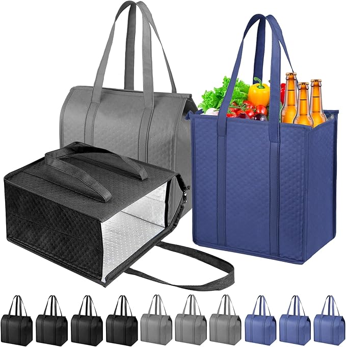 Insulated Grocery Bags with Zippered top Frozen Food Shopping Groceries Travel Insulated Tote Cooler Thermal Bags