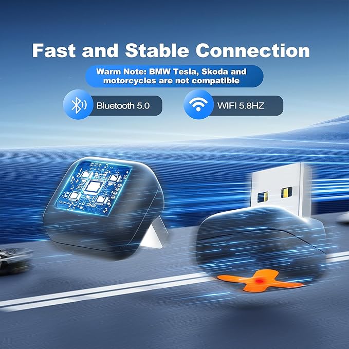 2 in 1 Mini Android Auto and Wireless CarPlay Adapter Convert Factory Wired to Wireless Dongle, Compact Size USB CarPlay Wireless Stick AAndroid Auto Adapter for iOS 12+/Android No Delay