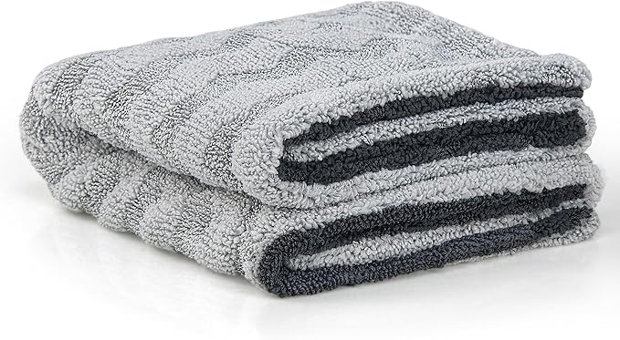 Greenfound Microfiber Towel for Cars, 1000GSM Car Drying Towel, Double Twist Pile & Edgeless Design, No Streaks, Scratches, or Water Spots, Soft and Absorbent, 18"×24", Wave Silver&Grey