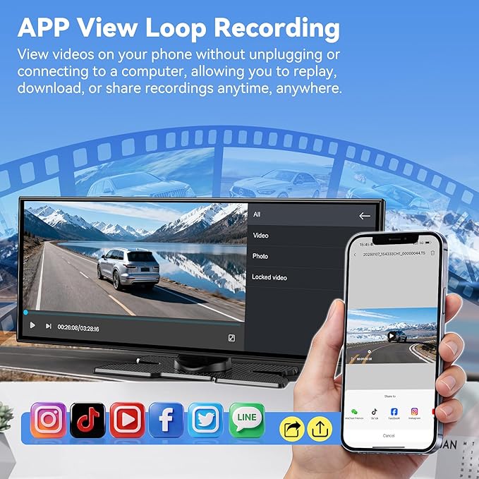 Wireless Apple Carplay Screen for Car,11.26" Portable Car Play & Android Auto Touch Screen, Upgraded Car Stereo with 4K Dash Cam,Backup Camera/Mirror Link/Voice Control/GPS/AUX/FM for All Vehicles
