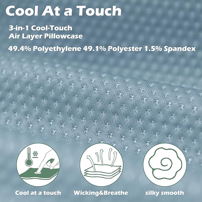 Cooling Camping Pillow, Memory Foam Travel Pillow with Adjustable Buckle Strap & Storage Bag, Compact Small Pillow for Airplane, Car Lumbar, Office, Washable Cooling Cover, Glacier Blue
