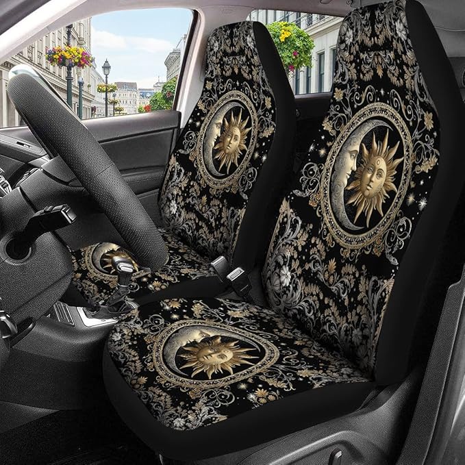 GENANY Celestial Seat Covers Set of 2, Breathable Front Seat Covers for Truck Sedan SUV, Sun Moon Car Accessories, Celestial Gift for Women Men