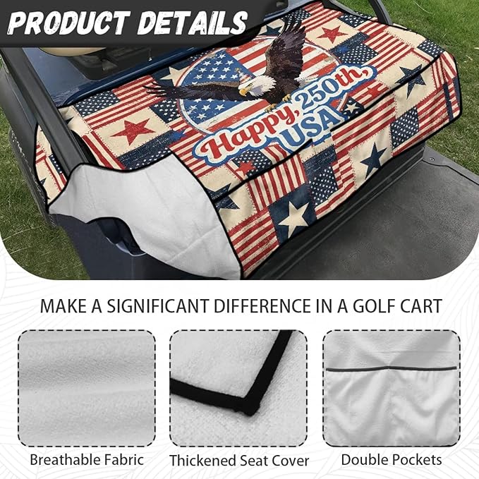 Biyejit Golf Cart Seat Covers with 4 Pockets Golf Cart Seat Towel Blanket Fits 2-Seat Golf Carts, Golf Cart Accessories