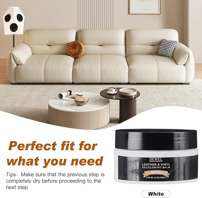 White Leather Recoloring Balm, With Leather Filler and beeswax, Leather Repair Kit for Furniture & car interior, Leather Color Restorer, Leather conditioner for Couches, furniture salve for leather