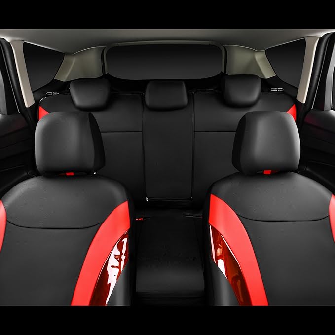 CAR PASS Jelly Leather Car Seat Covers Full Set,Waterproof Automotive Seat Covers for Cars SUV Sedan Truck,Airbag Compatible,Sporty Universal Fit for Cute Women Girl (Black and Red)