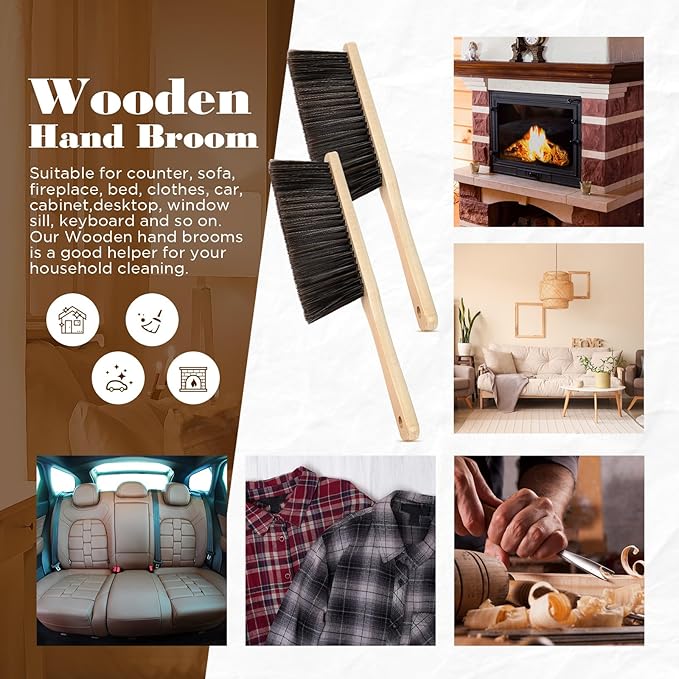 Tioncy 24 Pieces Wooden Dust Brush Bulk Hand Broom Bench Soft Bristle Cleaning Outdoor Furniture Brushes with Long Wood Handle for Cleaning Car Bed Sofa Fireplace Couch Clothes