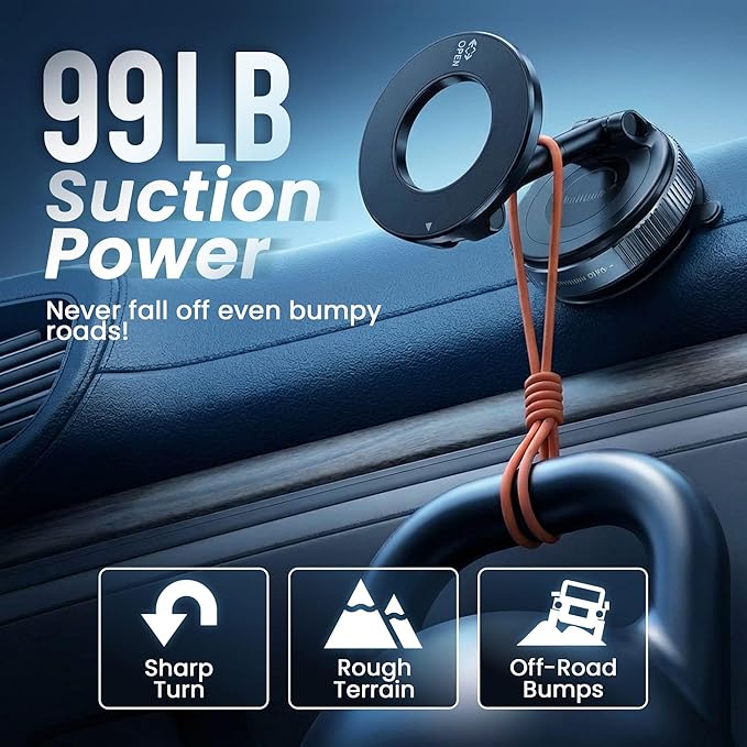 Phone Holders for Your Car, Car Phone Holder, MagSafe Car Mount, Phone Mount for Car Magnetic with Suction Cup, 360° Adjustable Hands Free Holder for iPhone & Android