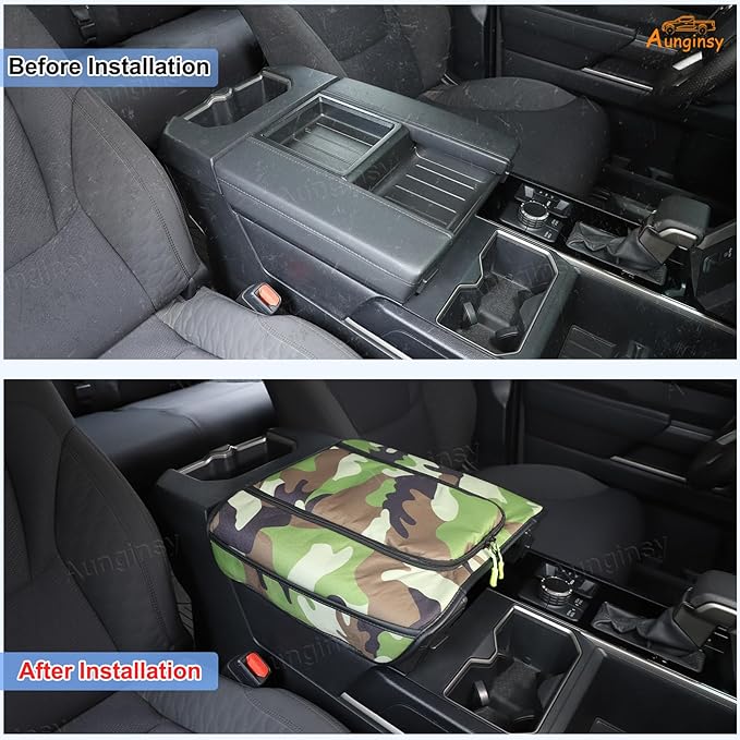 Upgrade Center Console Armrest Cover Compatible with Toyota Tundra 2022+ Sequoia 2023+ Leather Middle Console Cushion Lid Pad Anti-Scratch Armrest Seat Box Cover With Pocket Storage Bag Accessories