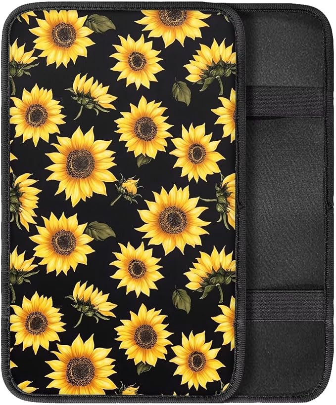 Sunflowers Center Console Pad for Car, Car Armrest Cushion Covers Middle Console Protector Auto Interior Decoration for Truck Auto SUV