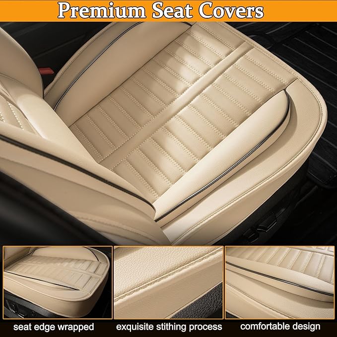 Car Seat Covers Fit for Kia Sorento 2007-2023 2024 2025 Full Set Leather Seat Covers Set with Lumbar Support Premium Automotive Cushion Protector(5 Seat, Beige)