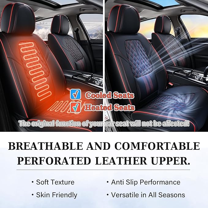 Coverado Car Seat Covers Full Set, Automotive Front and Rear Seat Covers with Backrest, Nappa Leather Car Seat Protectors Waterproof, Universal for Most Vehicles,Black