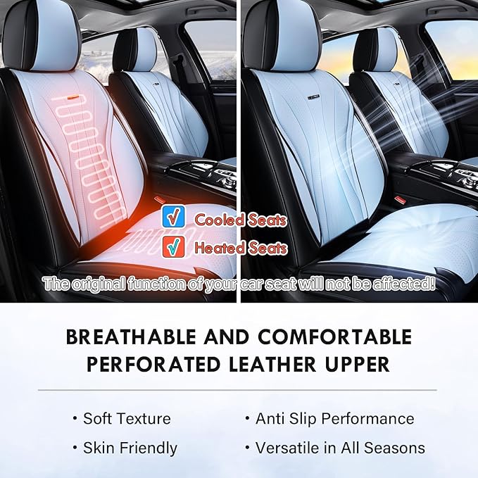 Coverado Front and Rear Seat Covers, 5 Seat Universal Seat Covers, Faux Leather Seat Cover for Trucks, Waterproof Car Seat Protector, Car Seat Cover Car Seat Cushion Fit for Most Cars (Black&Blue)