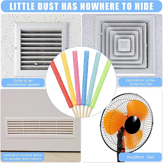 Honeydak 24 Pieces Microfiber Detail Duster Sticks Mini Duster Crevice Cleaning Tool Car Air Vent Cleaner Fan Cleaning Brush for Home Air Vent Window The Smallest Spaces