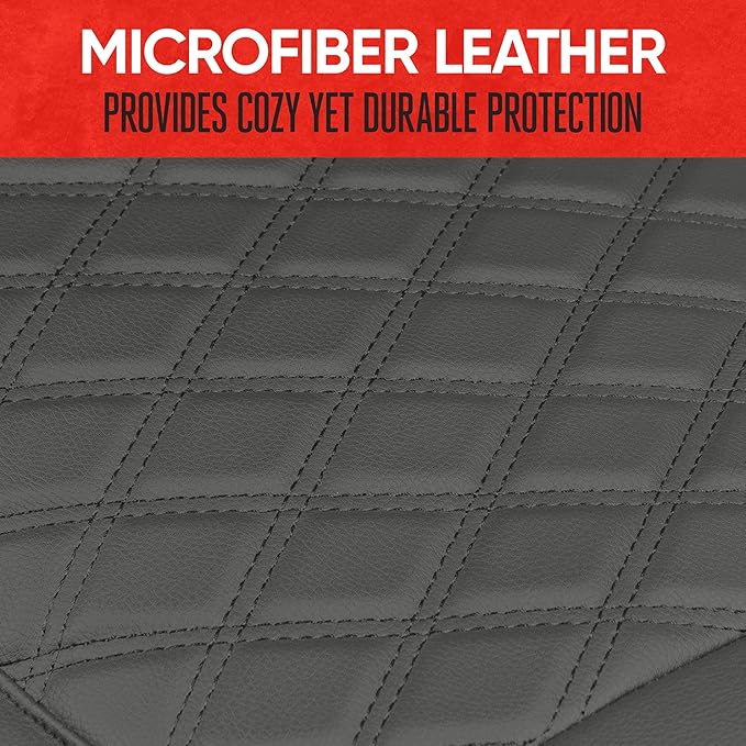 Motor Trend Car Seat Cushion, 2 Pack - Diamond Stitched Faux Leather Seat Covers for Cars Trucks SUV, Gray Padded Car Seat Covers with Storage Pockets, Premium Automotive Seat Covers for Front Seats