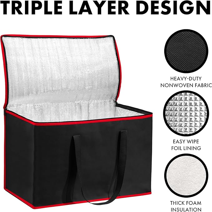 Carrywell (Not Made In China) Insulated Food Delivery Bags 2-Pack, XXXL Pizza Delivery and Reusable Warming Bag For Catering, Thermal Insulation Tote for Hot and Cold Food, Doordash