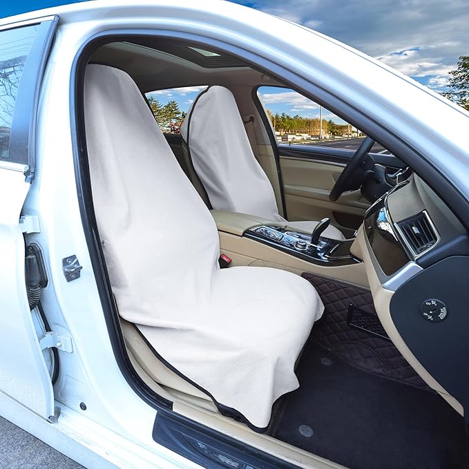 Car Seat Covers 1 Pack White Waterproof Towel Car Seat Cover Universal Fit for Most Trucks SUV Fitness Athletes Pets Gym and Water Sport
