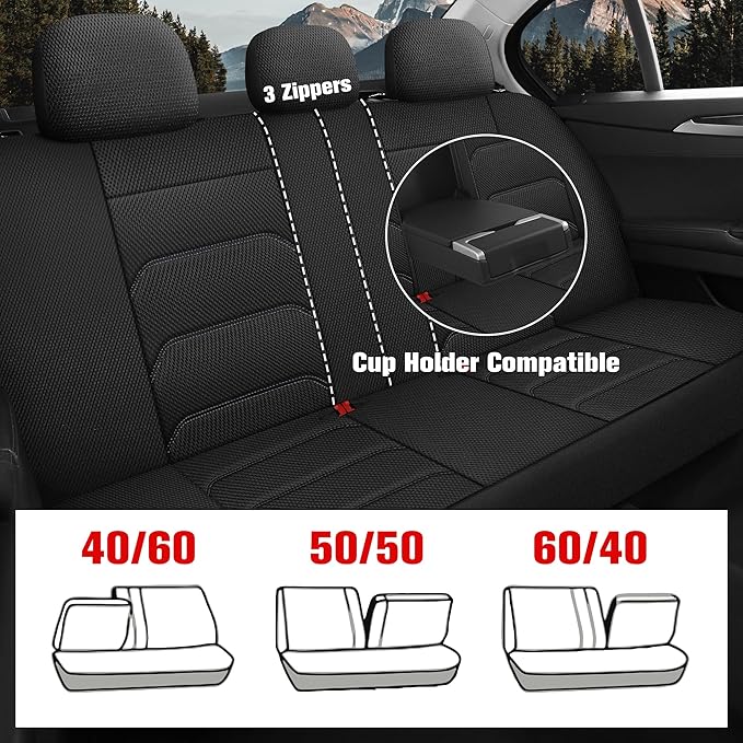 CAROMOP 3D Air Mesh Car Seat Covers Full Set,Breathable and Durable Seat Covers for Cars,Split Bench Compatible,Universal Fit for SUV,Vans,sedans, Trucks, Automotive Interior Covers(5-Seat Black/Grey)
