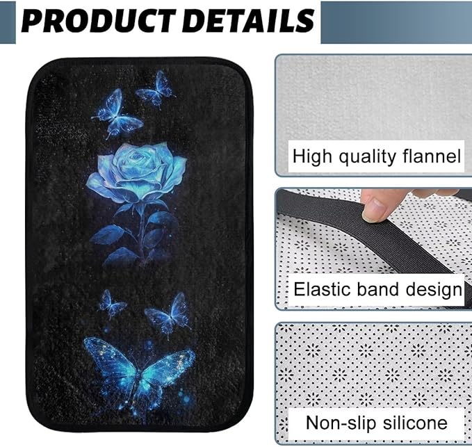 Butterfly Rose Armrest Cover Car Soft Comfortable Auto Center Console Pad Flannel Anti-Slip Armrest Cover Center Console Cushion for Most Vehicle, SUV,Truck,Car