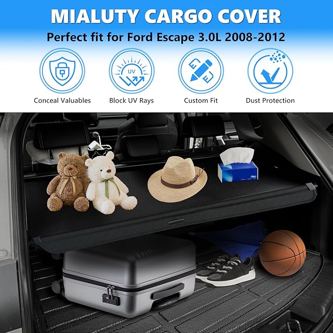 MIALUTY® Cargo Cover for 2008-2012 Ford Escape 3.0L Retractable Trunk Cover Escape Accessories Anti-Peeping Anti-Theft Privacy Screen,Trunk Luggage Shield Shade Carbon Fiber Texture