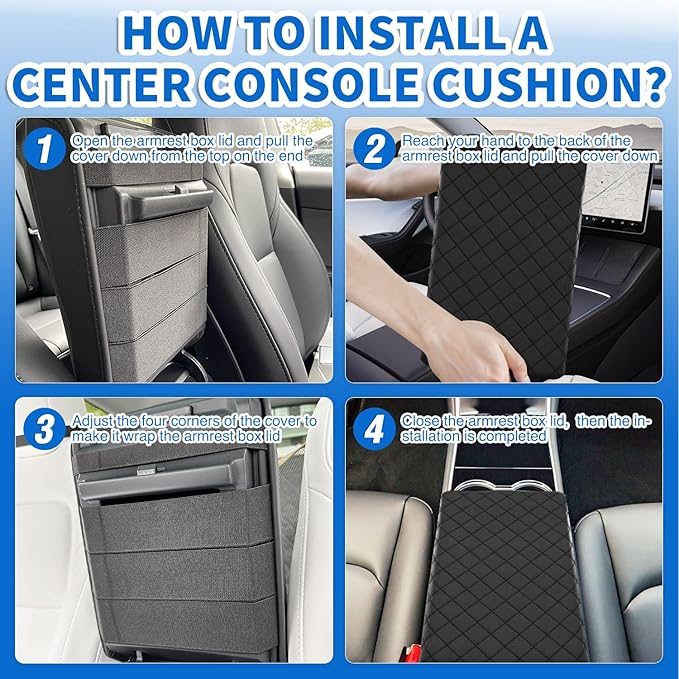 Nilight Center Console Cover Compatible with Tesla Model 3 Tesla Model Y Armrest Cover for Car Vegan Leather Middle Console Cover Car Center Console Cushion Pad (Not Fit for 2024 Tesla Model 3) -Black