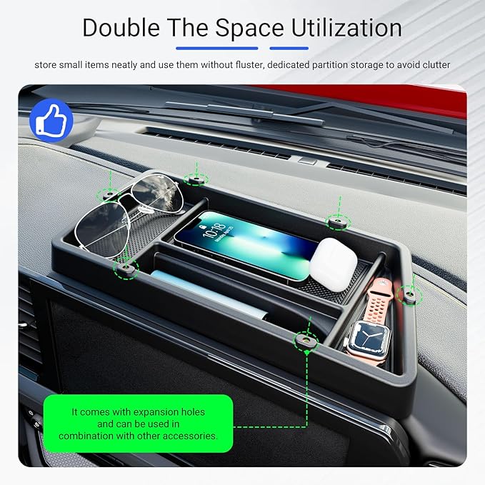 Dashboard Storage Organizer Compatible with 2022-2026 Chevy Silverado GMC Sierra 1500 24-26 2500HD 3500HD Dashboard Storage Tray Replacement for 2022-2026 Chevy Silverado Accessories