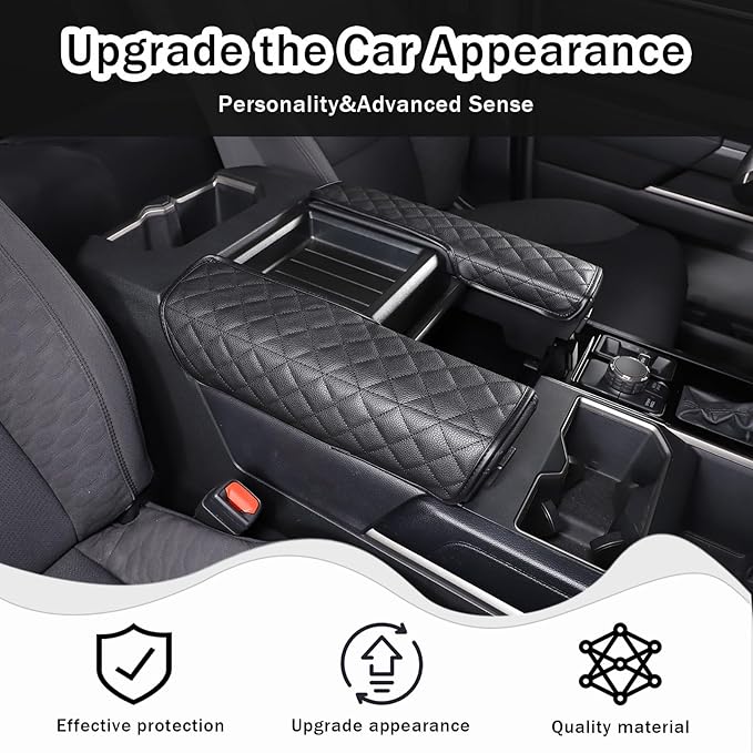 2PCS Center Console Armrest Cover for Toyot@ Tundra 2022-2025 /Sequoia 2023-2025 Accessories, Leather Front Seat Armrest Box Cushion Protector Waterproof Anti-Scratch (Left-Hand Drive)