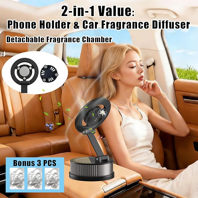 Magnetic Car Phone Holder for MagSafe, 2-in-1 Phone Mount with Fragrance Diffuser, 360° Rotatable Universal Phone Stand for Dashboard Windshield, for iPhone 17-12 Pro Max Plus & More