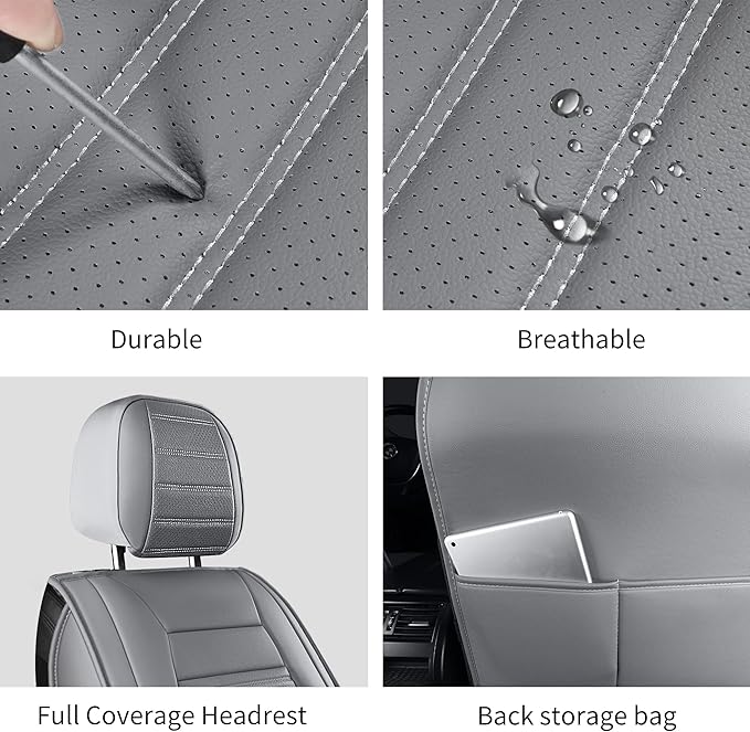 Car Seat Covers, Waterproof Horizontal Stripes Automotive Seat Covers, Universal Anti-Slip Car Seat Protectors for Most Cars Sedans SUV Pick-up Truck (2 PCS Front Seat, Grey)